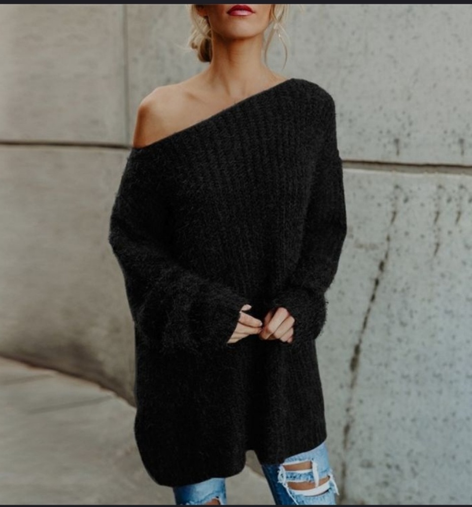 🔥Navy! Trendy Off Shoulder Sweater - Picture 4 of 4